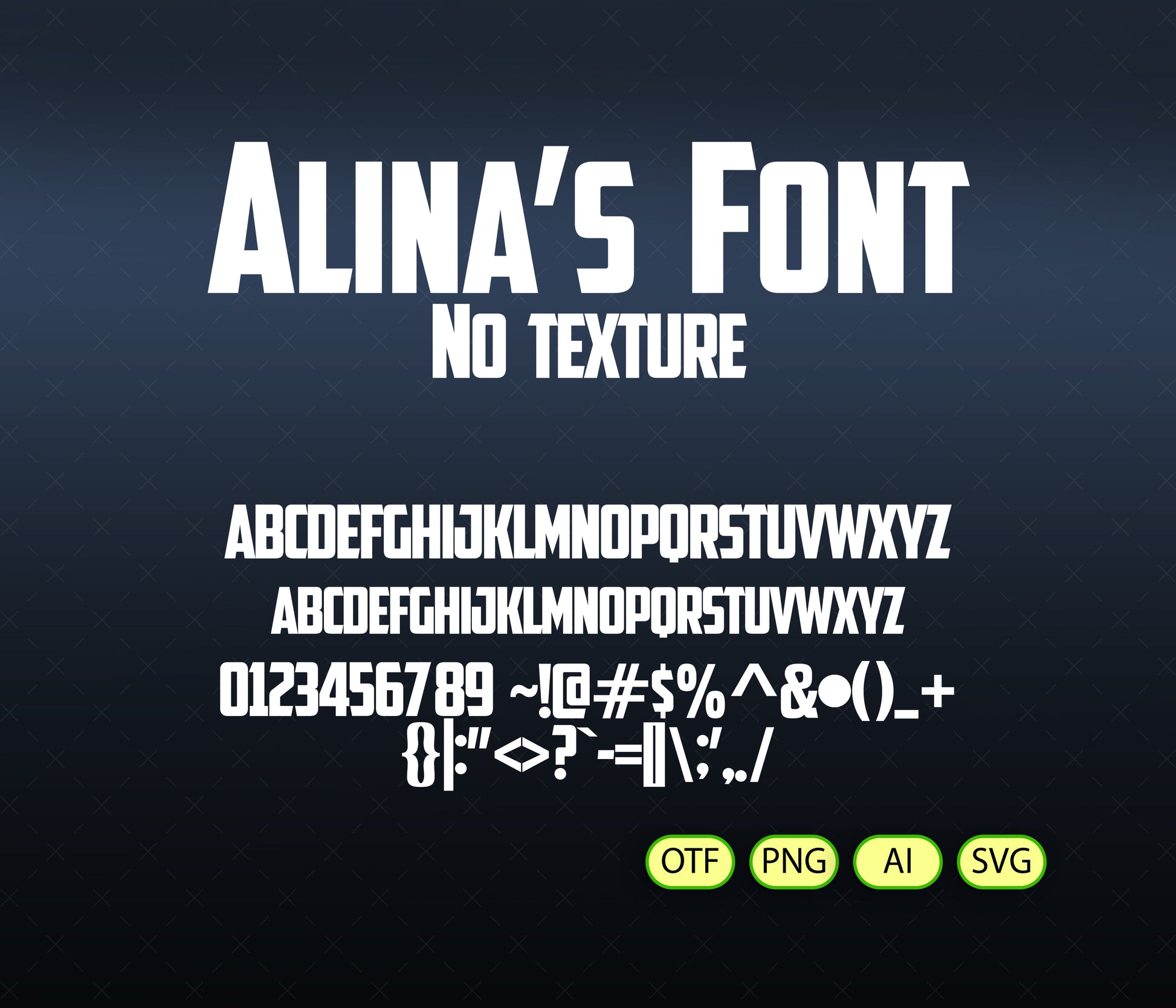 Display of 'Alina's Font' with alphabet and numbers on a dark background