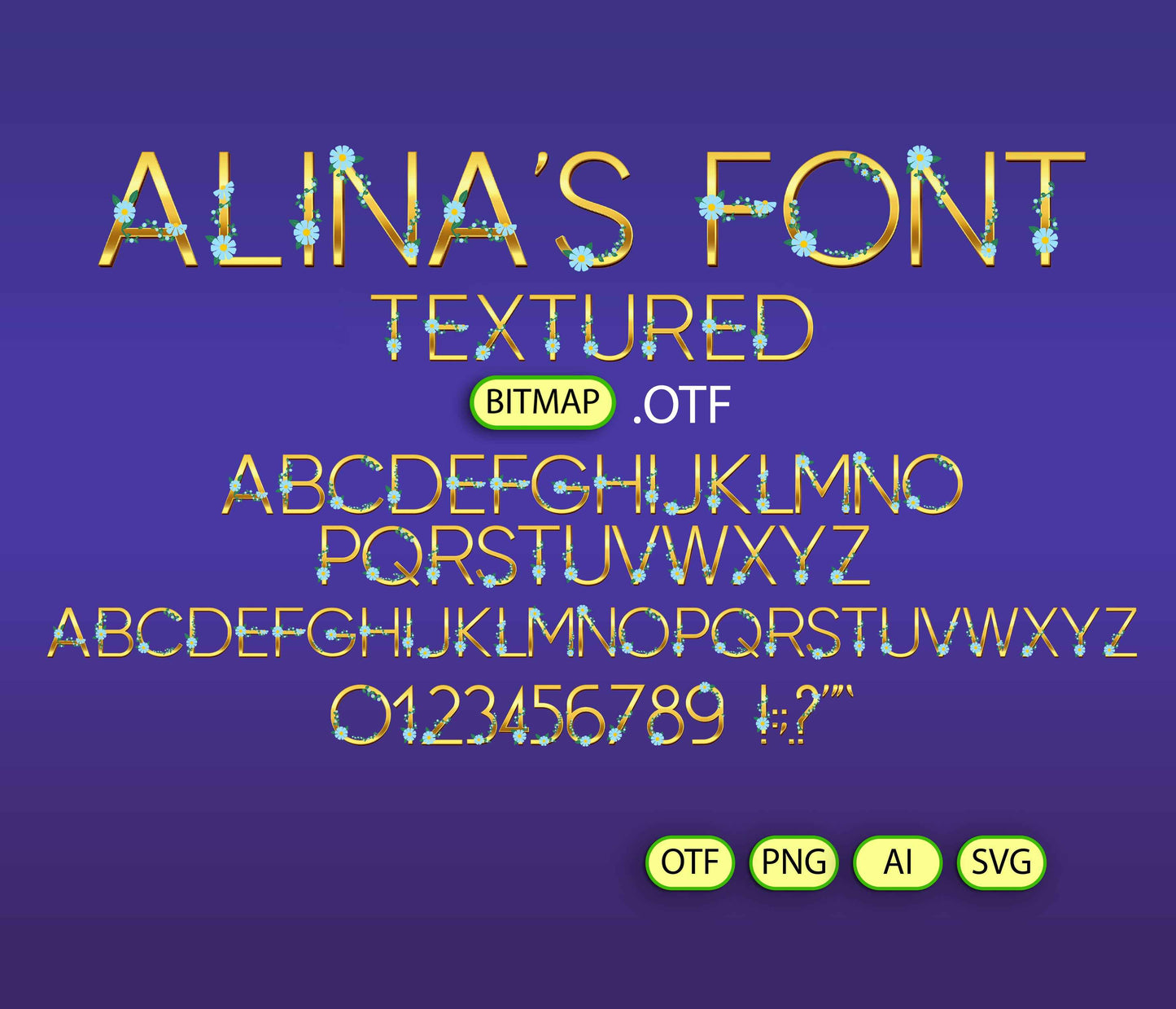 Spring Gold Flower Font Textured - Alina's Fonts