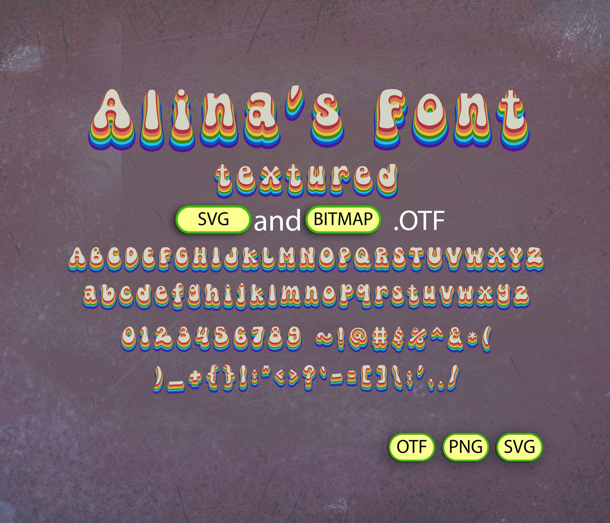 Groovy Psychedelic Splash of Rainbow Font Textured - Alina's Fonts