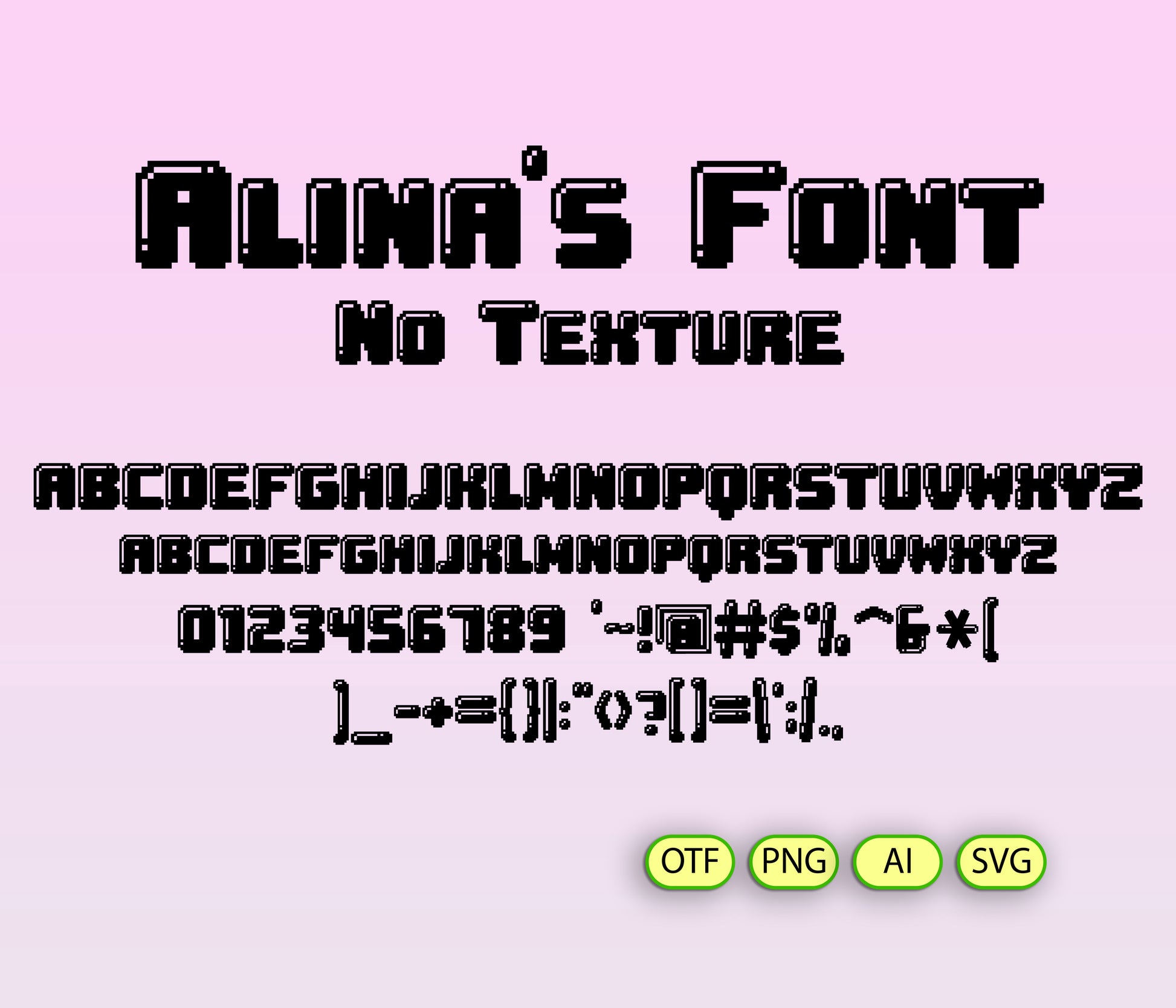 Display of 'Alina's Font' with black letters on a pink background