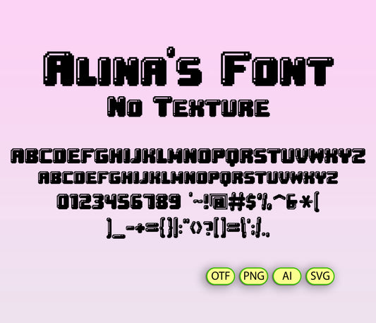 Display of 'Alina's Font' with black letters on a pink background