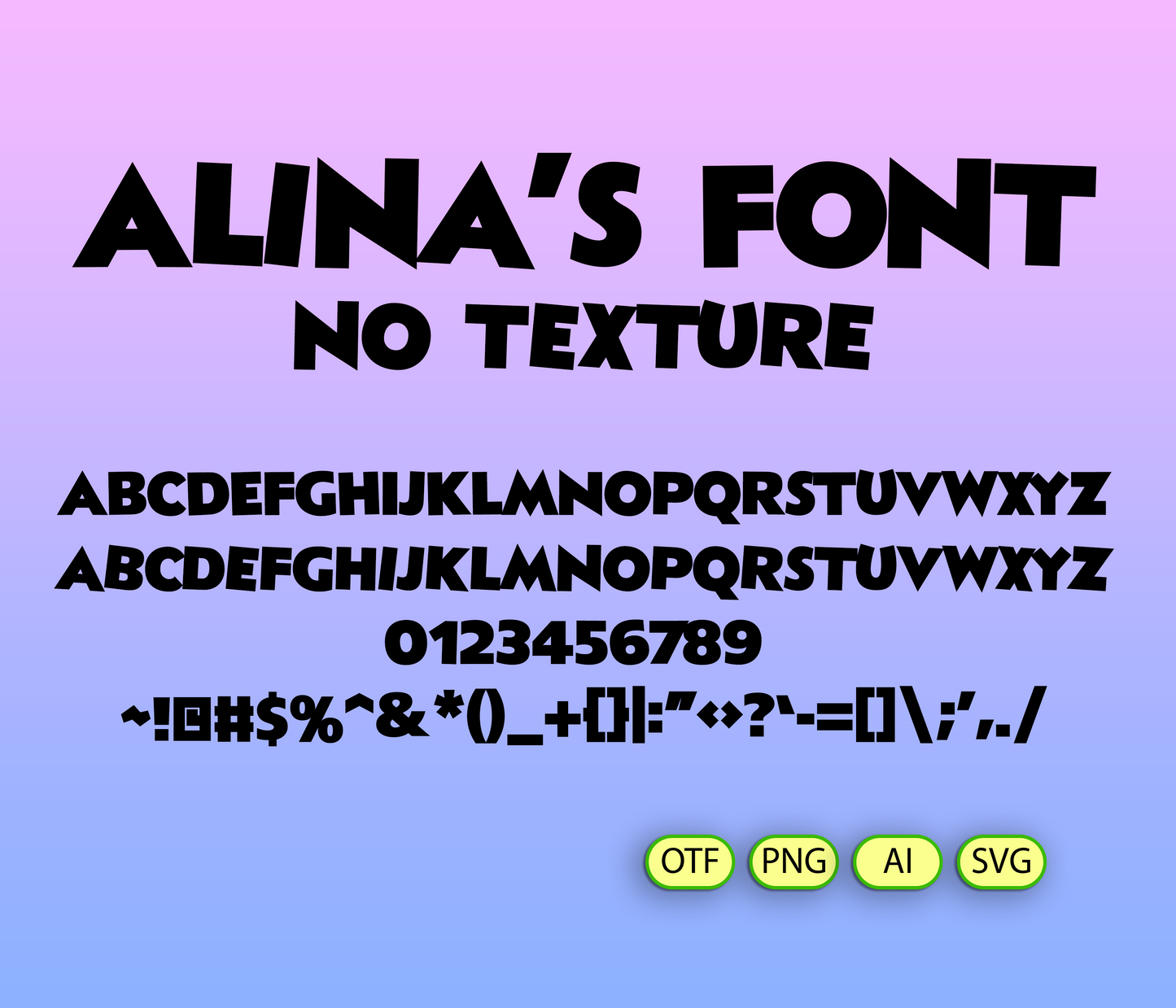 Display of 'Alina's Font' with black letters on a purple background