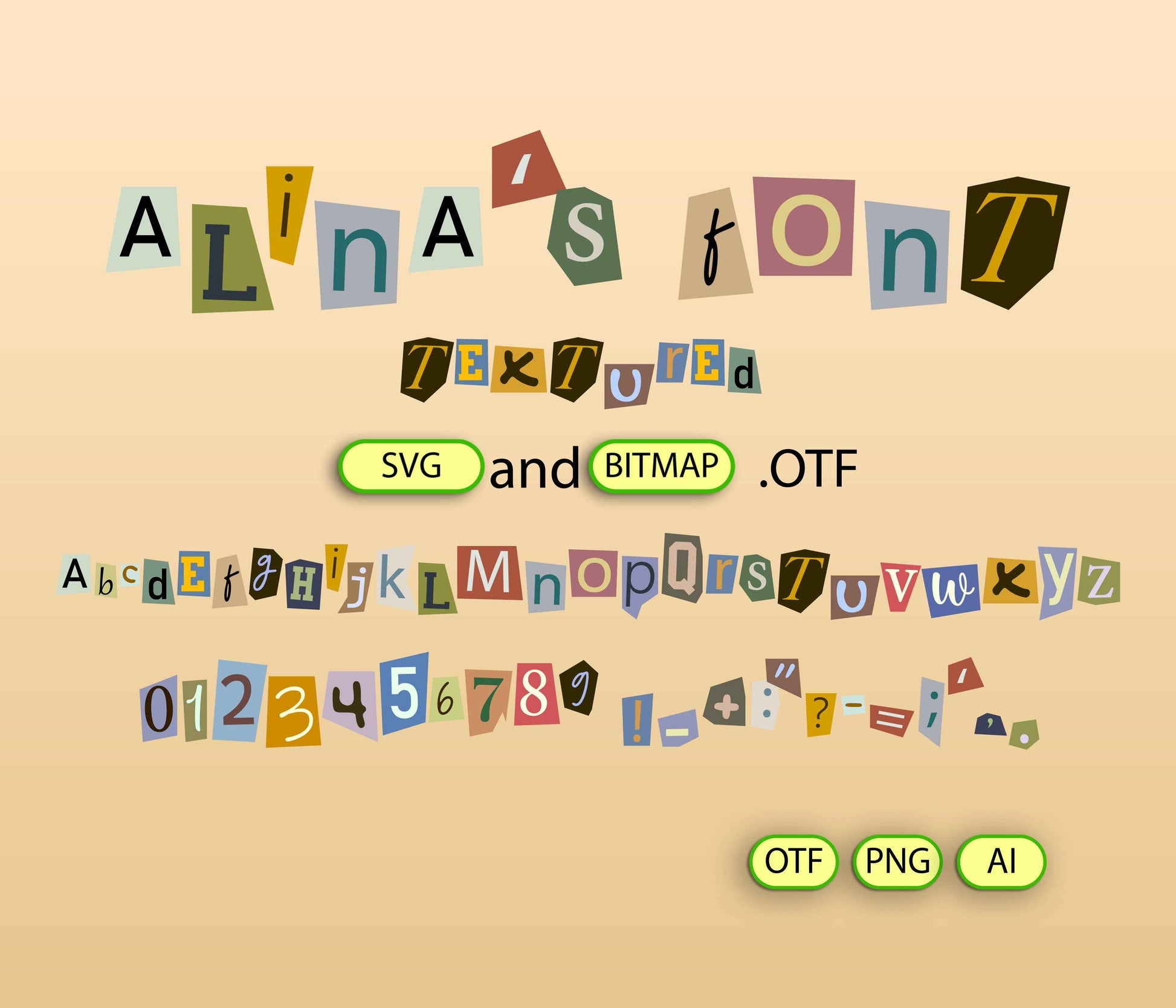 Paper Cut Color Font Textured - Alina's Fonts